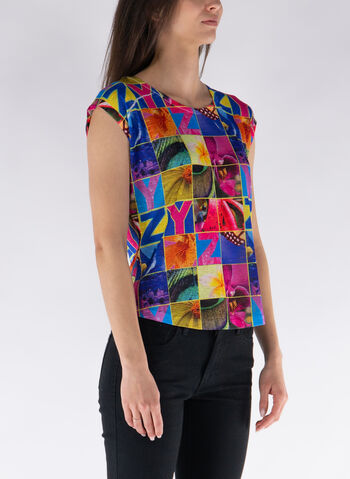 T-SHIRT STAMPA A QUADRI, 2001  AZZURRO, small