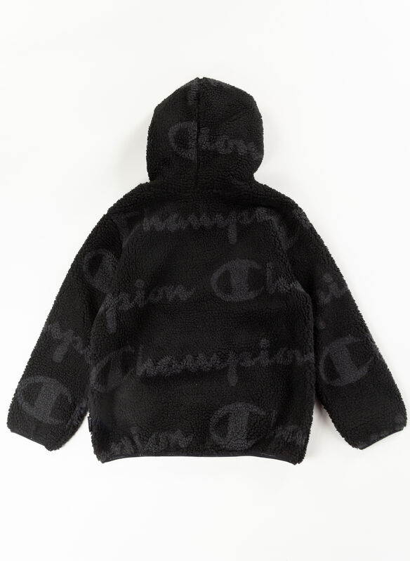 FELPA TEDDY CON CAPPUCCIO CHIUSO ALLOVER RAGAZZO, KL001 BLK, medium