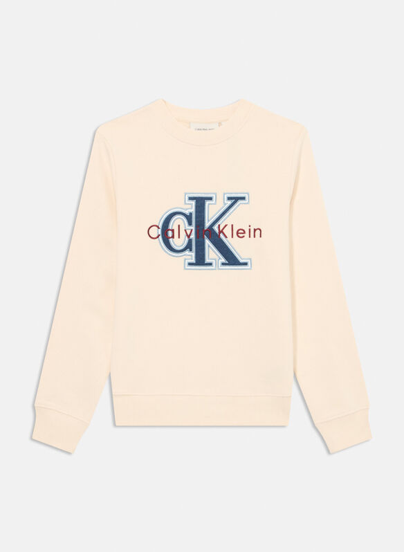 FELPA GIROCOLLO CON LOGO IN CONTRASTO RAGAZZO, PGB PANNA, medium