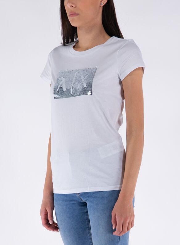 T-SHIRT LOGO PAILLETTES, 6110WHTSILVER, medium
