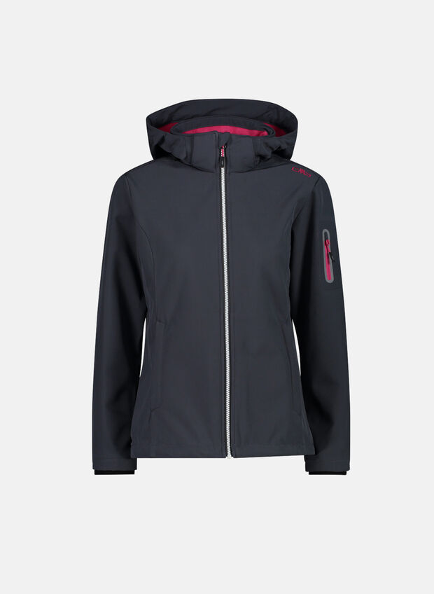 GIACCA IN SOFTSHELL CON CAPPUCCIO STACCABILE, 00US ANTRFUXIA, large