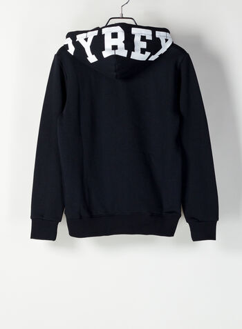 FELPA CON CAPPUCCIO E ZIP RAGAZZO, 11009NEROBIANCO, small