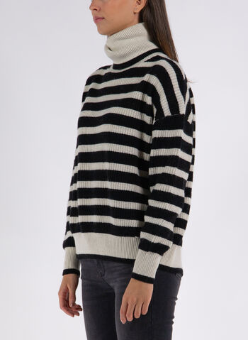 MAGLIONE AMPIO CON FANTASIA A RIGHE BICOLORE, 109 BLKWHT, small
