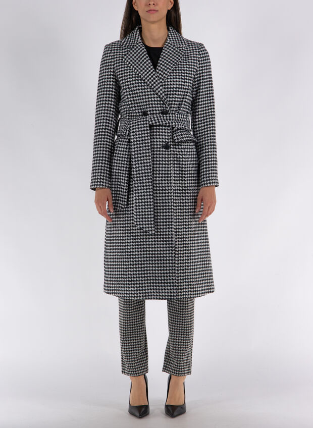 CAPPOTTO LUNGO IN PIED DE POULE, 060 BLKWHT, large