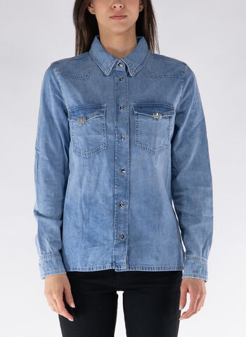 CAMICIA JEANS CON FIOCCHETTI CON STRASS, , small