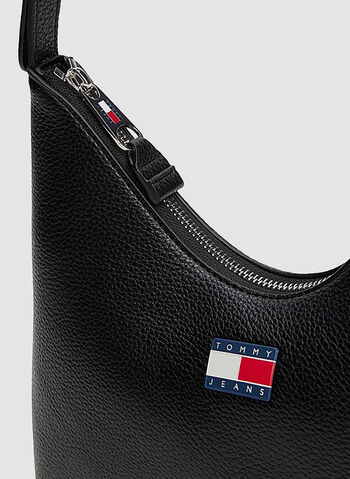 BORSA A SPALLA CON FINITURA TRAMATA, BDS BLK, small