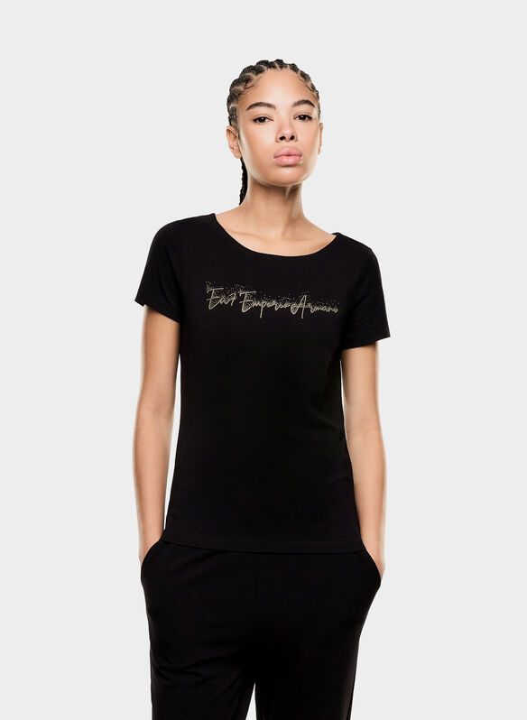 T-SHIRT LOGO STRASS, UC001 BLK, medium