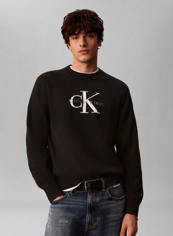 MAGLIONE COTONE MONO LOGO, UB1 BLK, medium