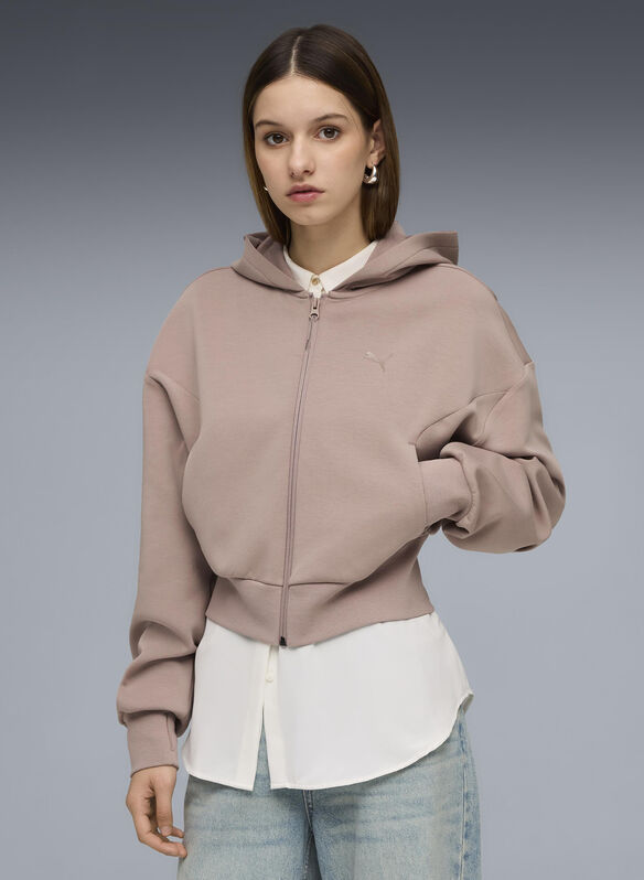 FELPA CON CAPPUCCIO E ZIP PUMATECH SENSE, 88 SANDSTONE, medium