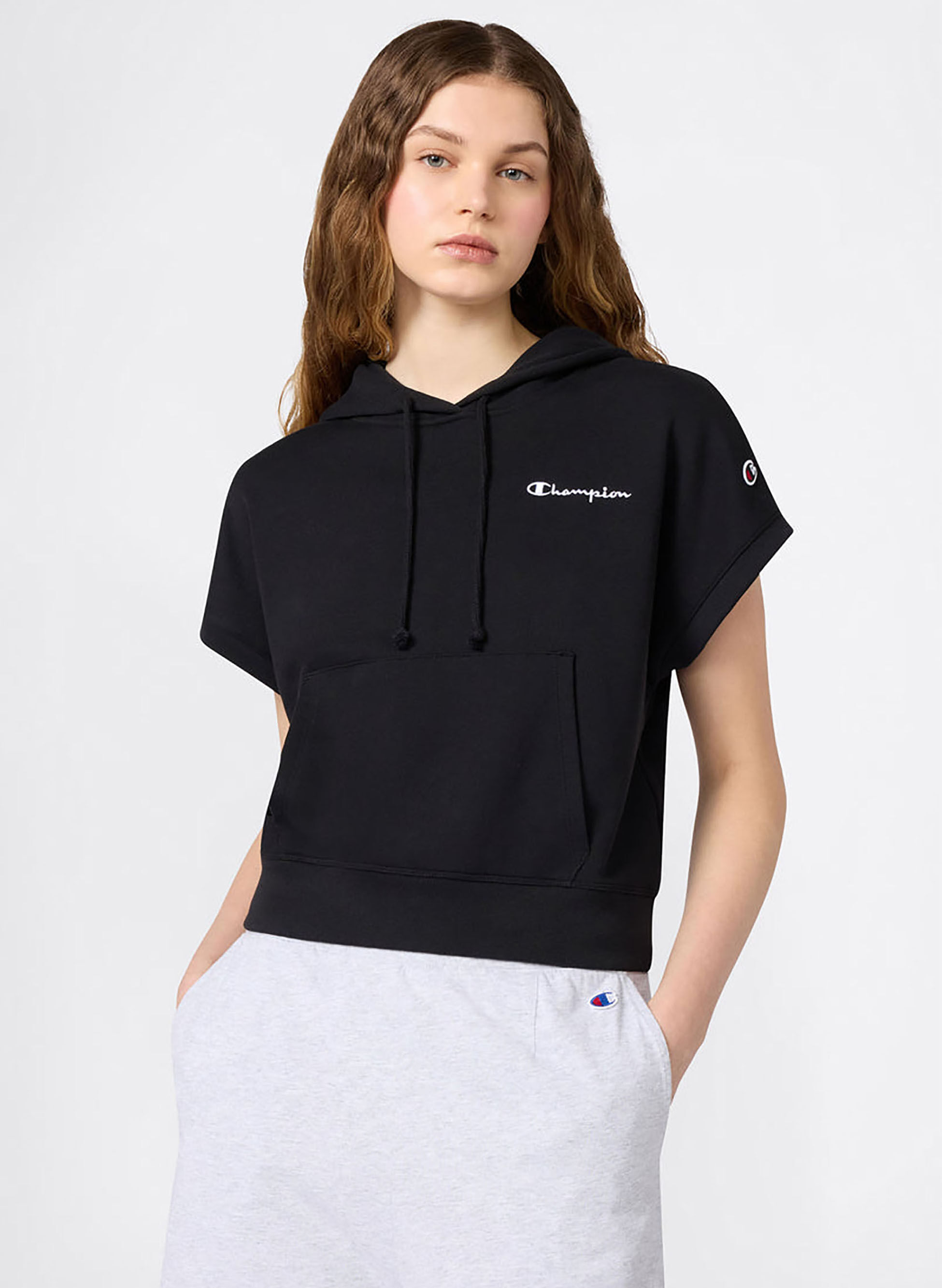 FELPA LEGGERA CON CAPPUCCIO A MANICHE CORTE ICONS XS