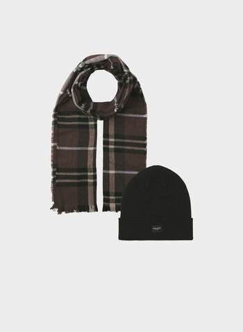 GIFTBOX CON CAPPELLO E SCIARPA CHECK, DEEP BROWN, small