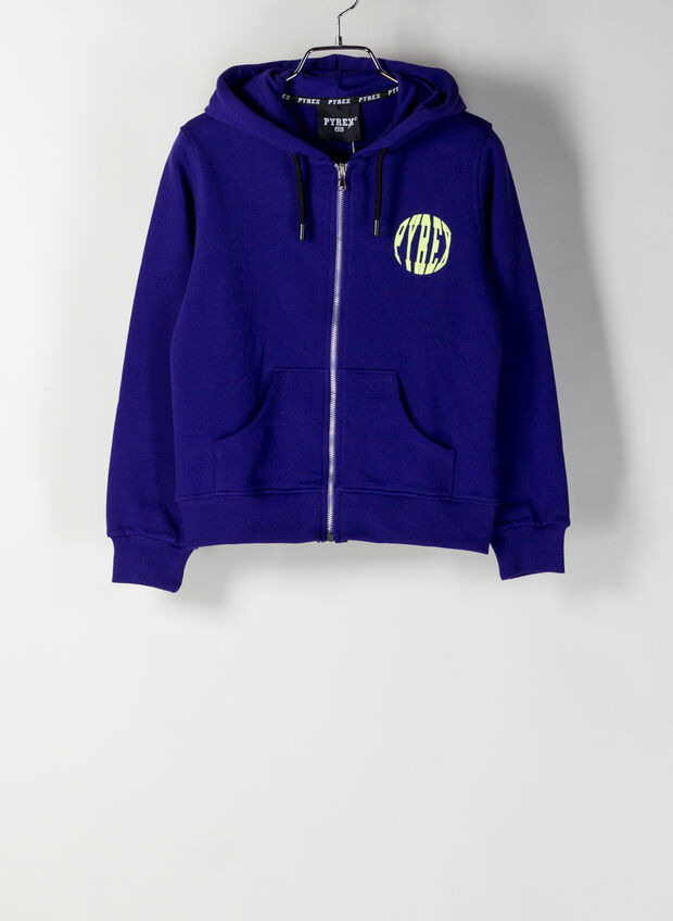 FELPA FULL ZIP CON CAPPUCCIO RAGAZZA, 070VIOLAFLUO, large