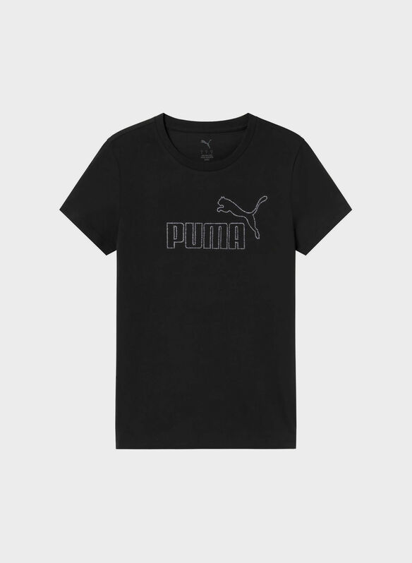 T-SHIRT RHINESTONE LOGO CON STRASS, 01 BLK, medium
