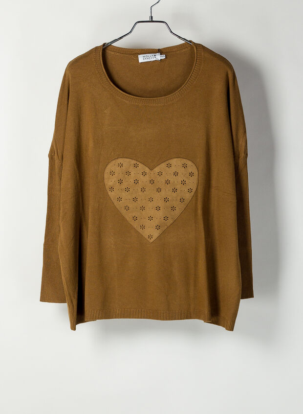 MAGLIONE GIRO CUORE SCAMOSCIATO, CAMEL, large