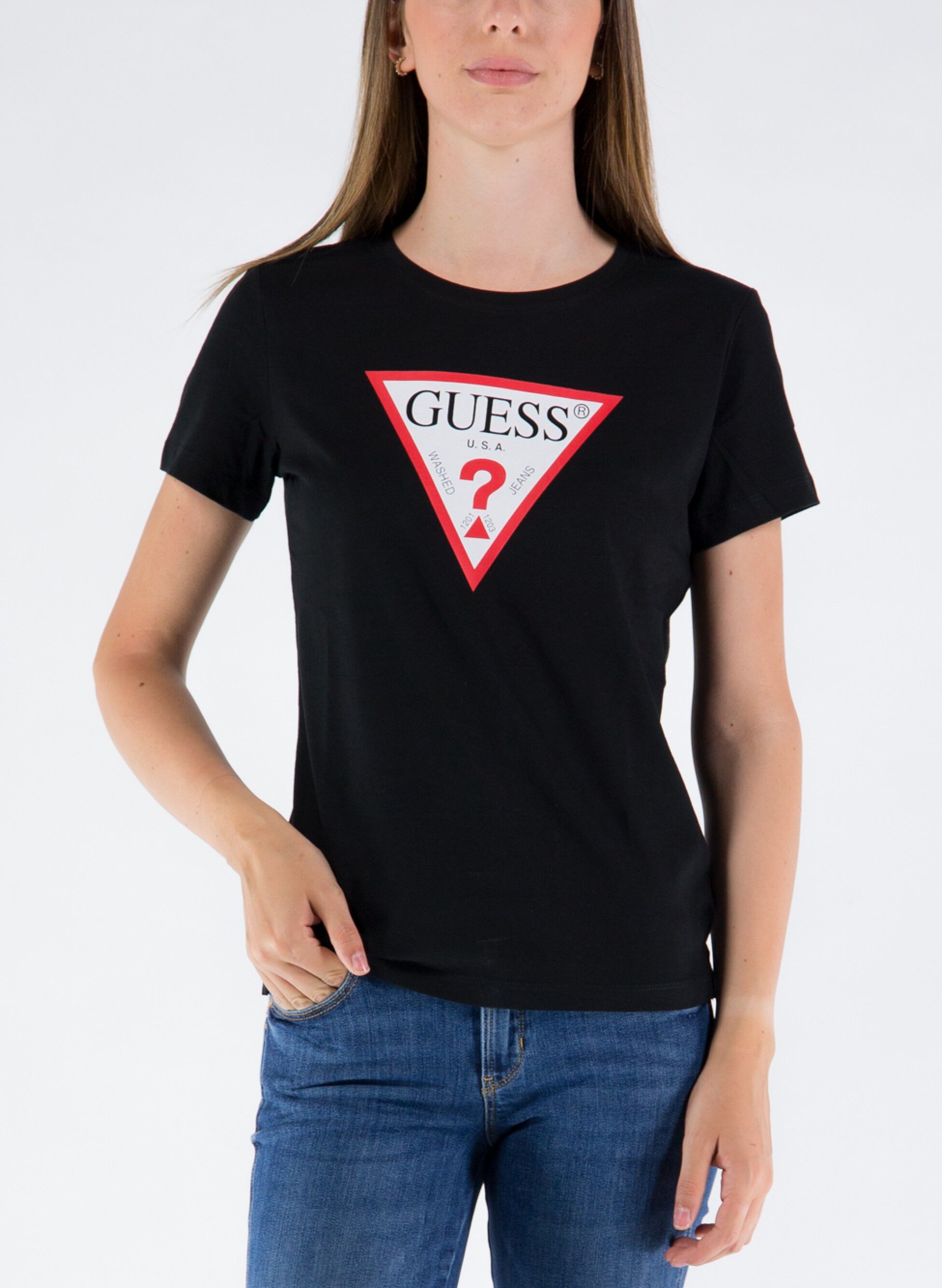 Jeans Donna T-Shirt Triangolo Logo Nero