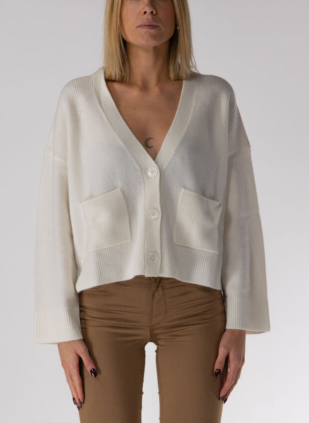 CARDIGAN CON SCOLLO A V, 10701 PANNA, large