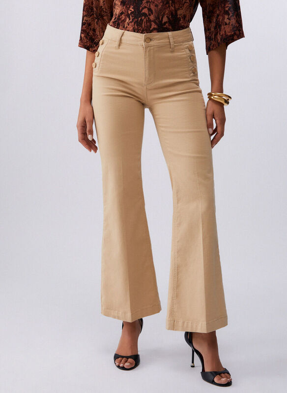 PANTALONE FLARE CON BOTTONI LOGATI, 41208 BEIGE, medium
