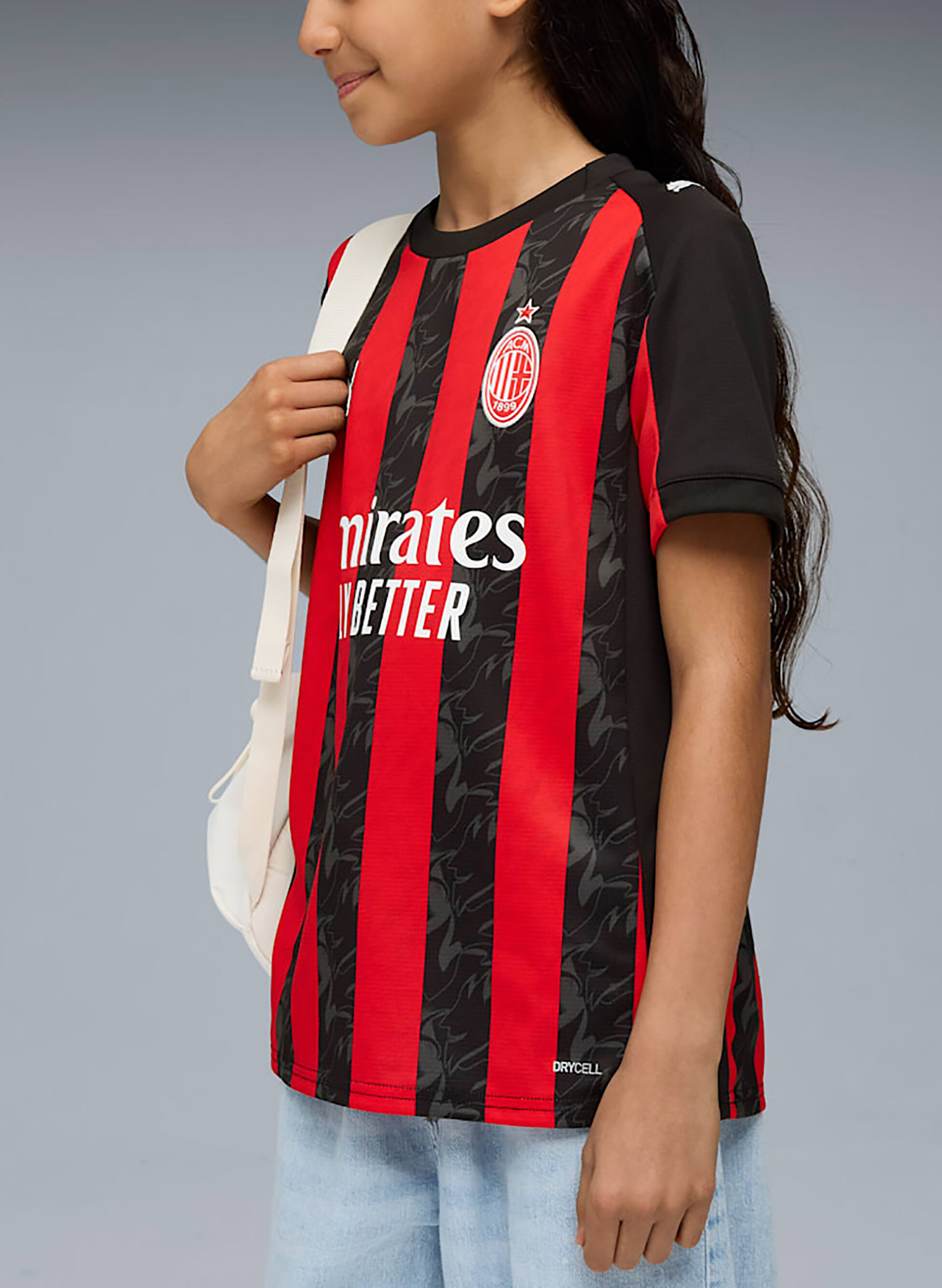 PUMA Maglia Junior AC Milan 2025/26 con Strisce Rosse e Nere