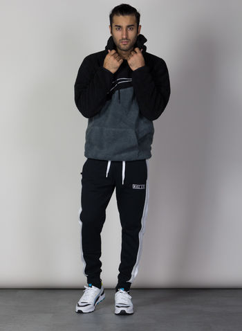 FELPA PULLOVER IN SHERPA CON CAPPUCCIO, 010BLKANTR, small