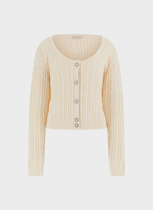 CARDIGAN SIENNA CON TRECCE, G012 CREMA, large