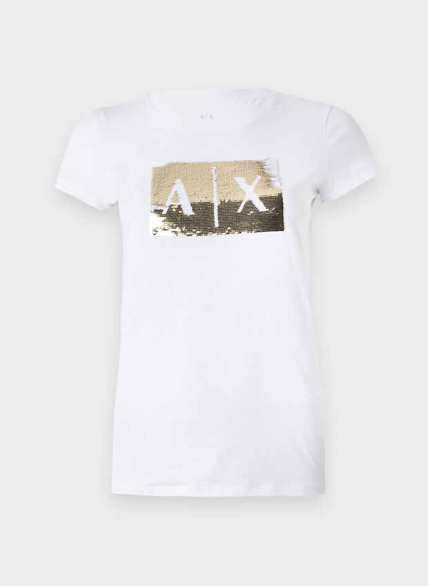 T-SHIRT CON STRASS, M0015 WHTGOLD, large