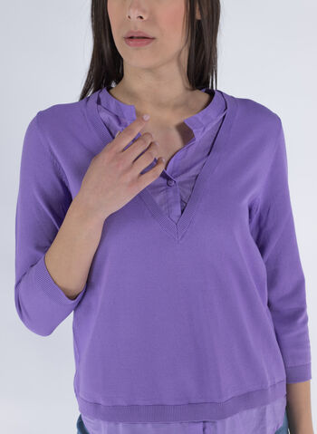 MAGLIONE CON INSERTO CAMICIA, 73 LILLA, small