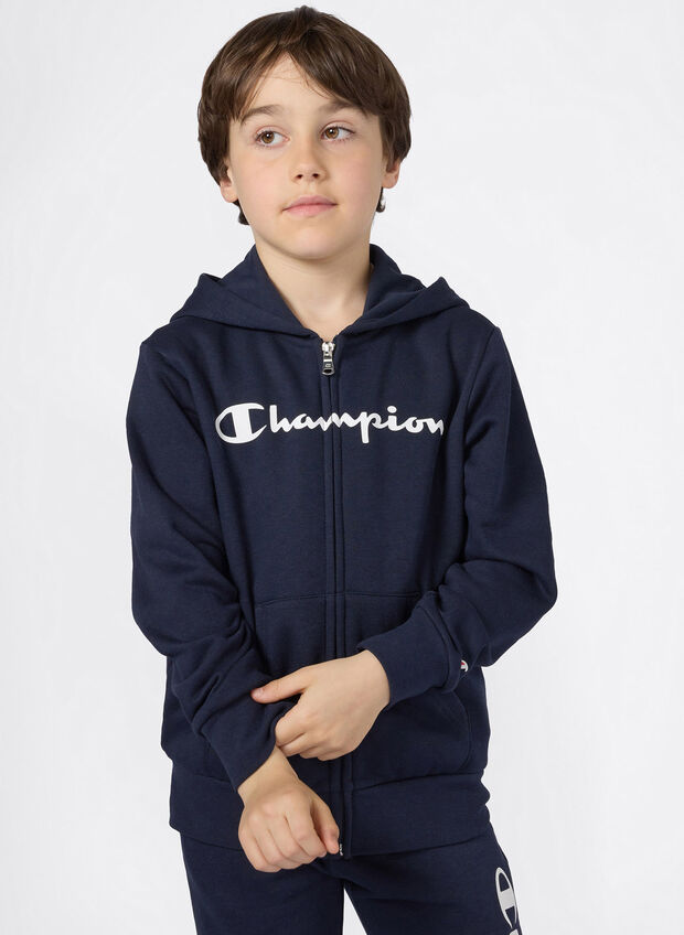 FELPA CON ZIP INTERA CON LOGO SCRIPT RAGAZZO, BS501 NVY, large