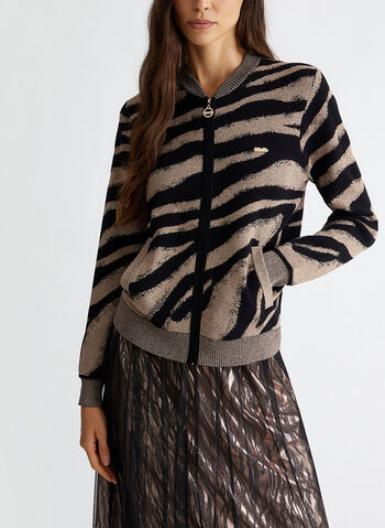 CARDIGAN JACQUARD CON ZIP, A4268 BLKGOLDROSE, small