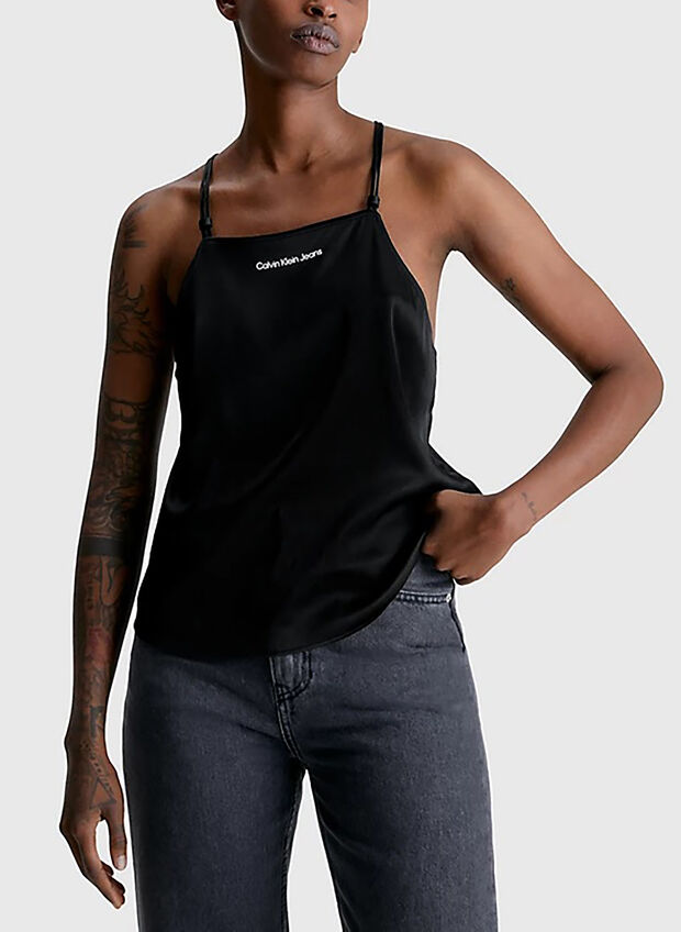 TOP CON INCROCIO SULLA SCHIENA IN SATIN, BEH BLK, large