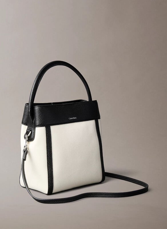 BORSA A SECCHIELLO IN TELA IN COTONE, XSI WHT, medium
