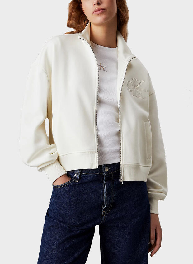 FELPA FULL ZIP CON LOGO, YBI AVORIO, large