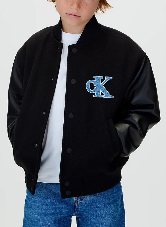 GIUBBOTTO COLLEGE INSERTO ECOPELLE RAGAZZO, BEH BLK, medium