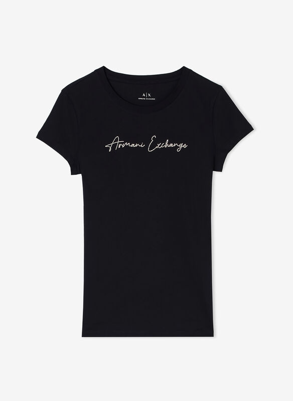 T-SHIRT LOGO STRASS, MC021 BLKGOLD, medium