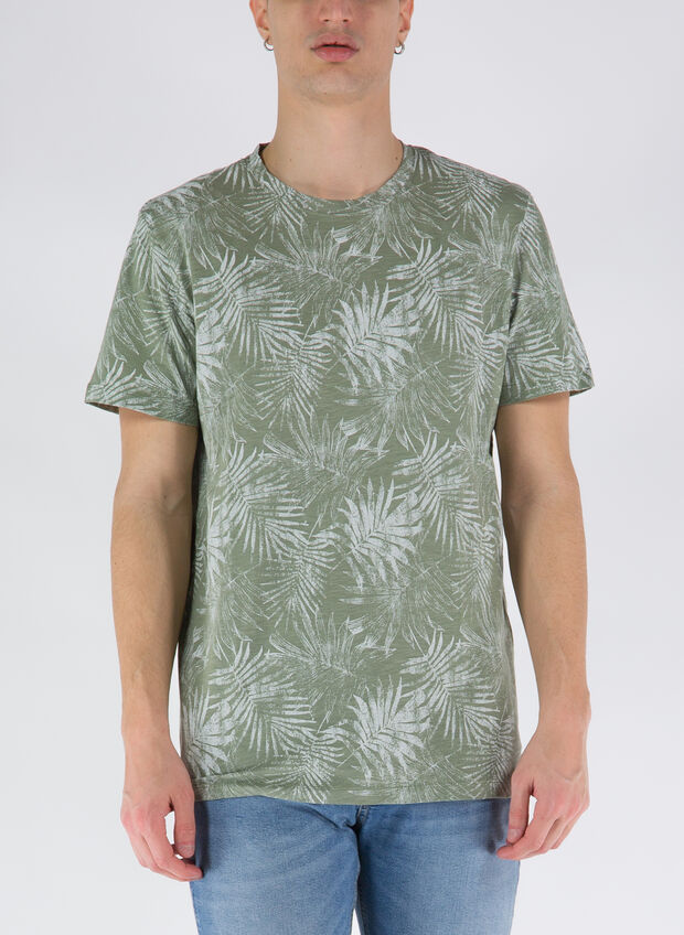 T-SHIRT CON STAMPA FOGLIE, OIL GREEN, large
