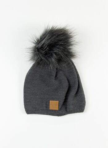 CAPPELLO RASATO PON PON MAGLIA, GRIGIO SCURO, small