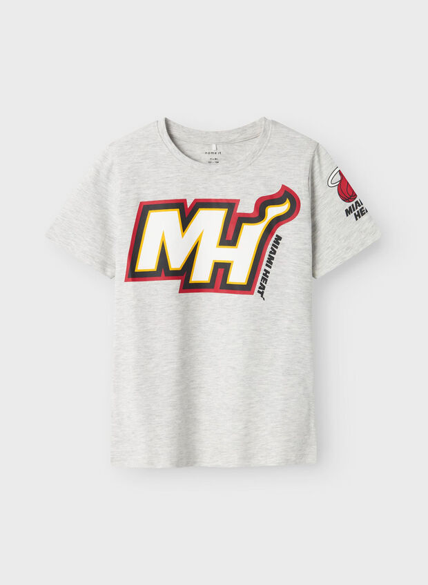 T-SHIRT MIAMI HEAT NBA RAGAZZO, LIGHT GREY MELANGE, large