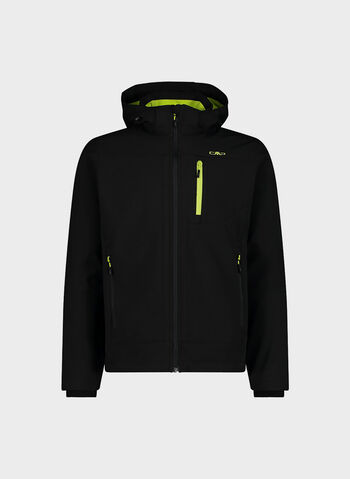 GIACCA IN SOFTSHELL CON CAPPUCCIO STACCABILE, 29US BLKLIME, small