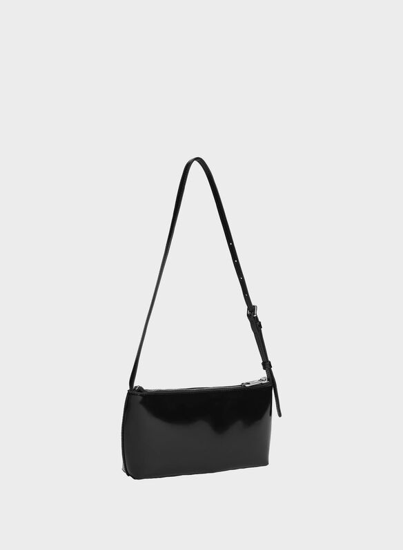 BORSA A SPALLA ESSENTIAL LUCIDA CON LOGO, BDS BLK, medium