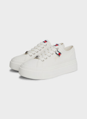 SCARPA IN TELA CON SUOLA ALTA E CHARM, YBL WHT, small