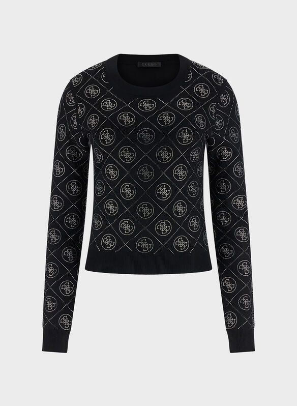 MAGLIONE CON STRASS 4G, JBLK BLK, medium