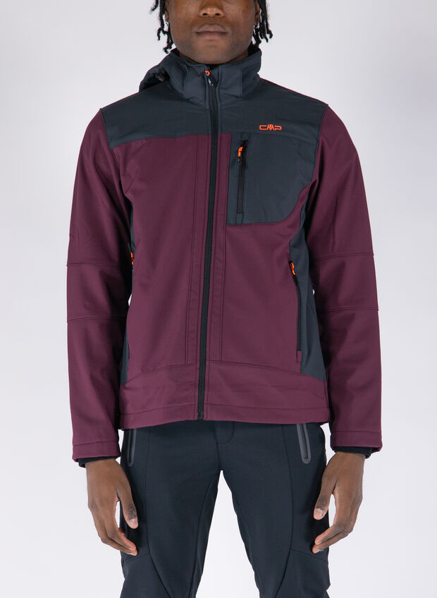 GIACCA IN SOFTSHELL CON CAPPUCCIO STACCABILE, 01CP BURGUNDYANTR, large