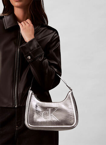BORSA DA SPALLA CON MONOGRAMMA IN METALLO, 3JH SILVER, small
