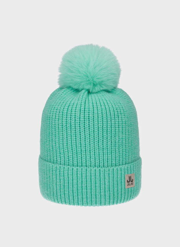 CAPPELLO IN MAGLIA PEGGY CON PONPON JUNIOR, 011 AQUA, large