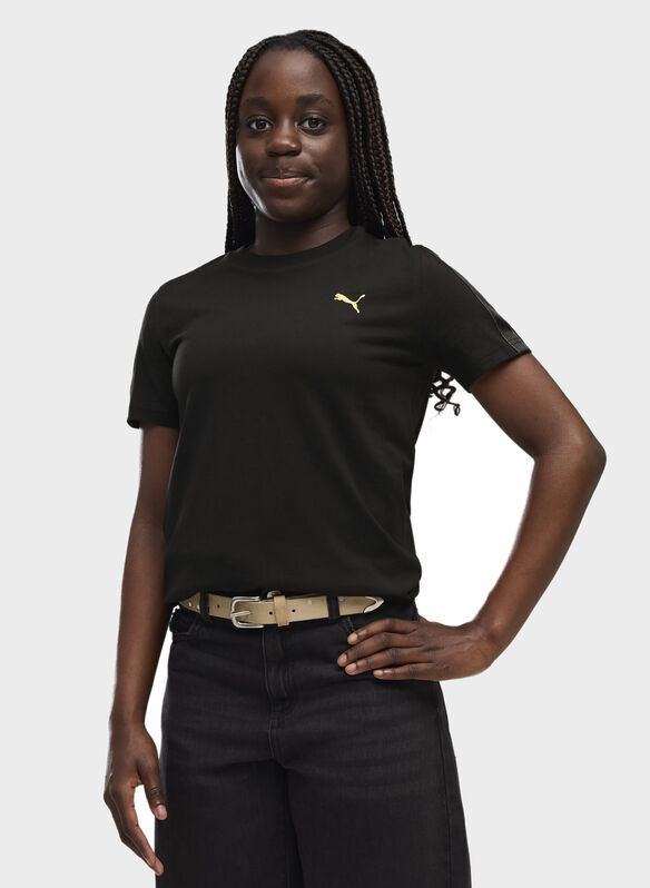 T-SHIRT ESSENTIAL TAPE GLITTER RAGAZZA, 01 BLK, medium