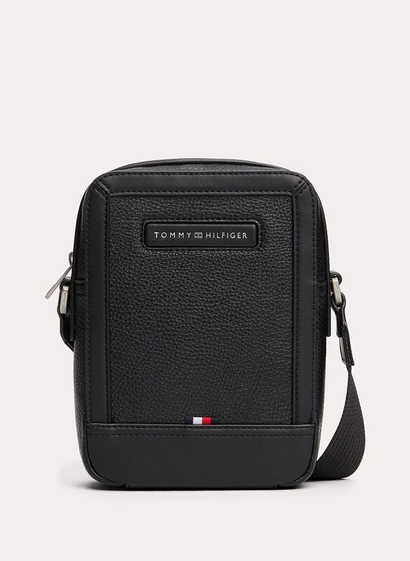 BORSA TRACOLLA REPORTER CON FINITURA ZIGRINATA E LOGO, BDS BLK, medium