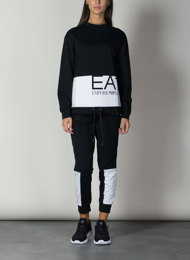 EA7 TUTA COLOR BLOCK CON FELPA E JOGGER Bianco, Nero Donna | Sport85