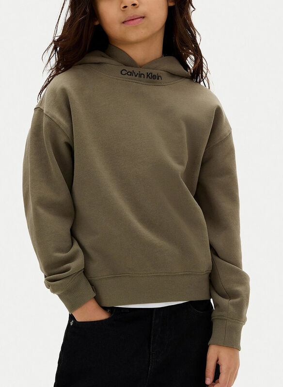 FELPA HOODIE IN FRENCH TERRY CON LOGO RICAMATO RAGAZZO, LDY OLIVE, medium