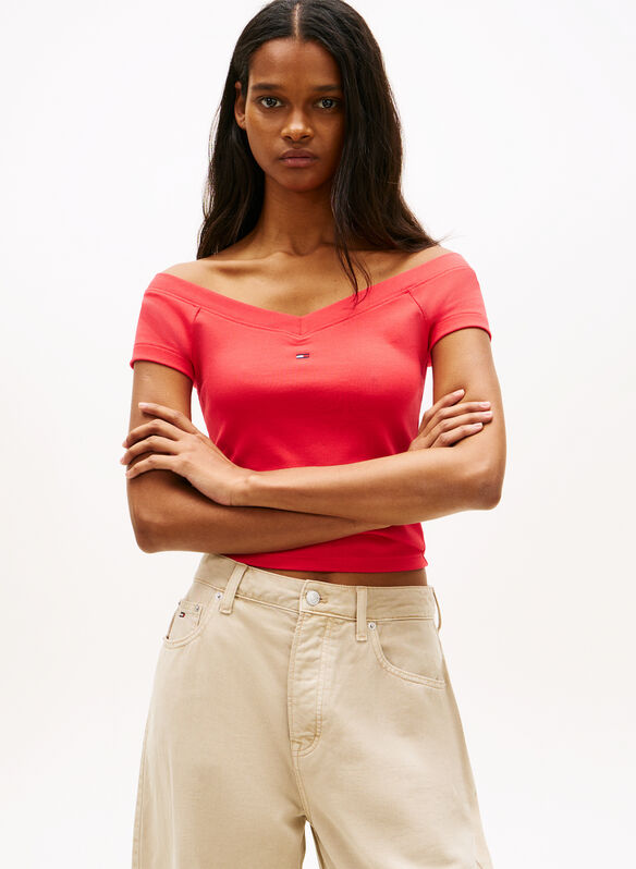 T-SHIRT A COSTE CON SPALLE SCOPERTE, XK3 RED, medium