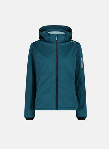 GIACCA IN SOFTSHELL CON CAPPUCCIO STACCABILE, E867 TEAL, small