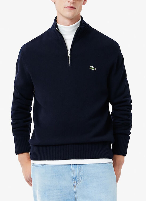 MAGLIONE INTERLOCK HALF ZIP CON LOGO, 166 NVY, large